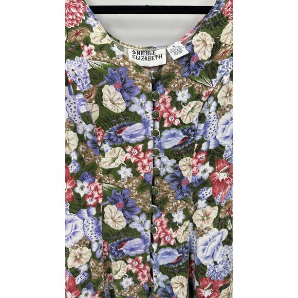 Vintage Nicole Elizabeth floral midi lace up back tie dress 80s 90s size M - Picture 5 of 8